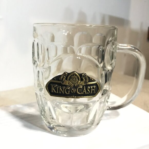 King Of Cash Glass Beer Mug With Handle - 5" Tall 3.75" Diameter - Picture 9 of 10